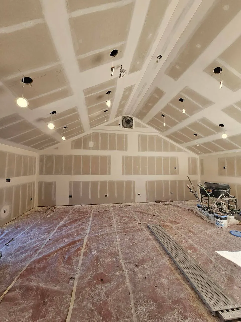 Drywall installation in progress