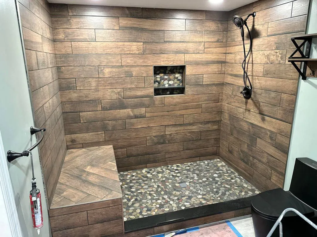 Porcelain tile for floors and showers